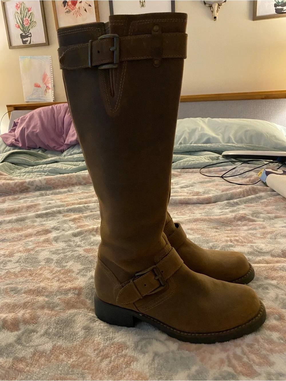 Women's Clark’s Brown Leather Mid-Calf Buckle Riding Boots